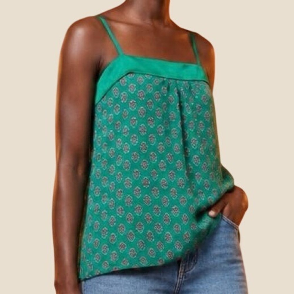 Banana Republic Camisole Top Women XL Green Strappy Medallion Paisley Print